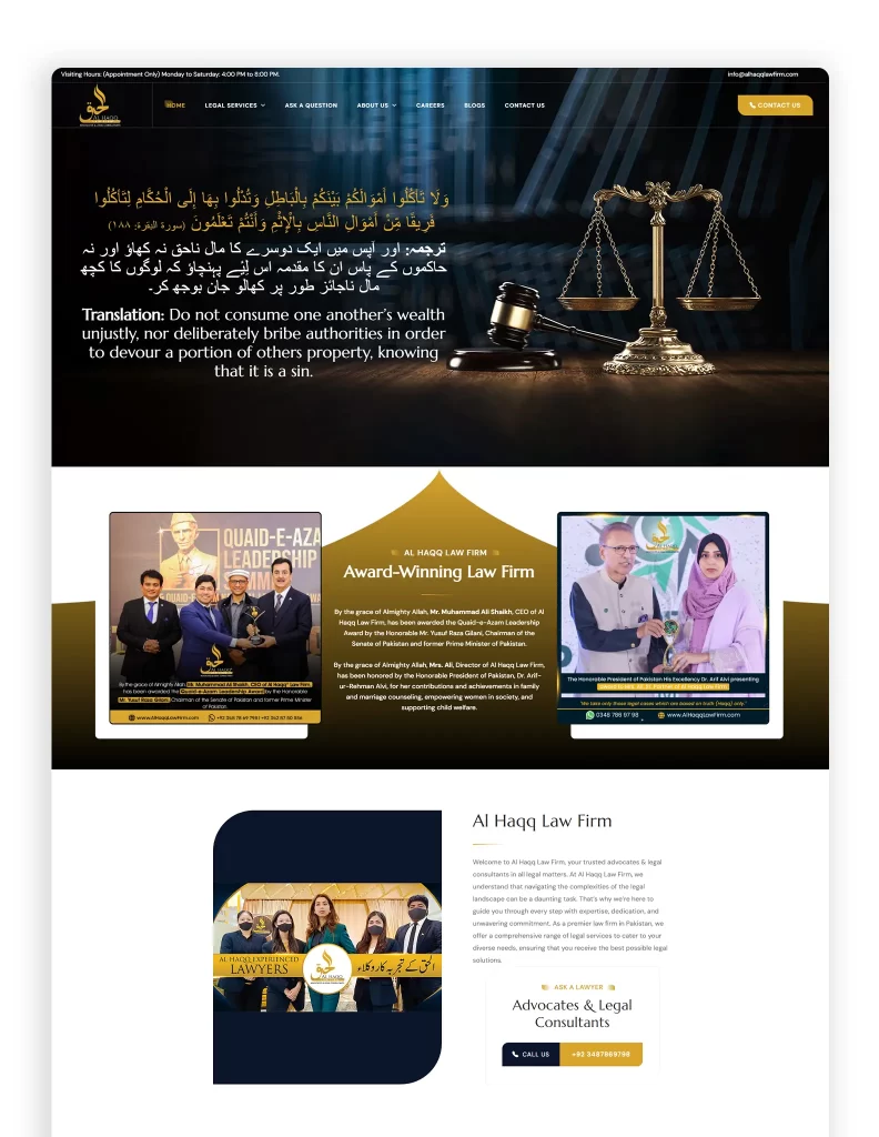 Al Haqq Law Firm Website Mockup Karachi Pakistan