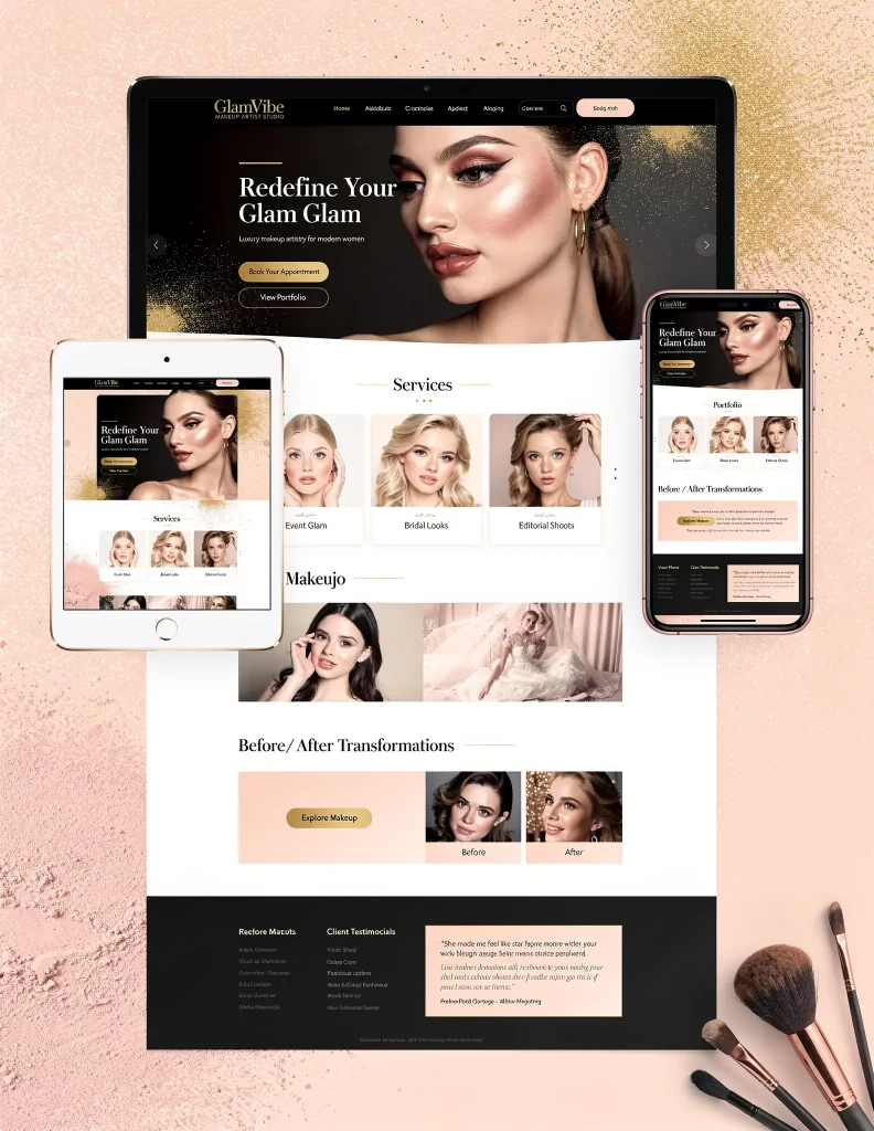 Glam Vibe Makeup Artist London Website Mockup