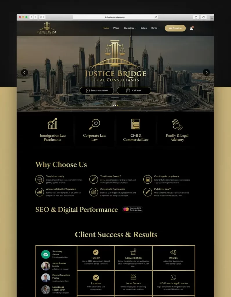 Justice Bridge Legal Consultants UAE Website Mockup