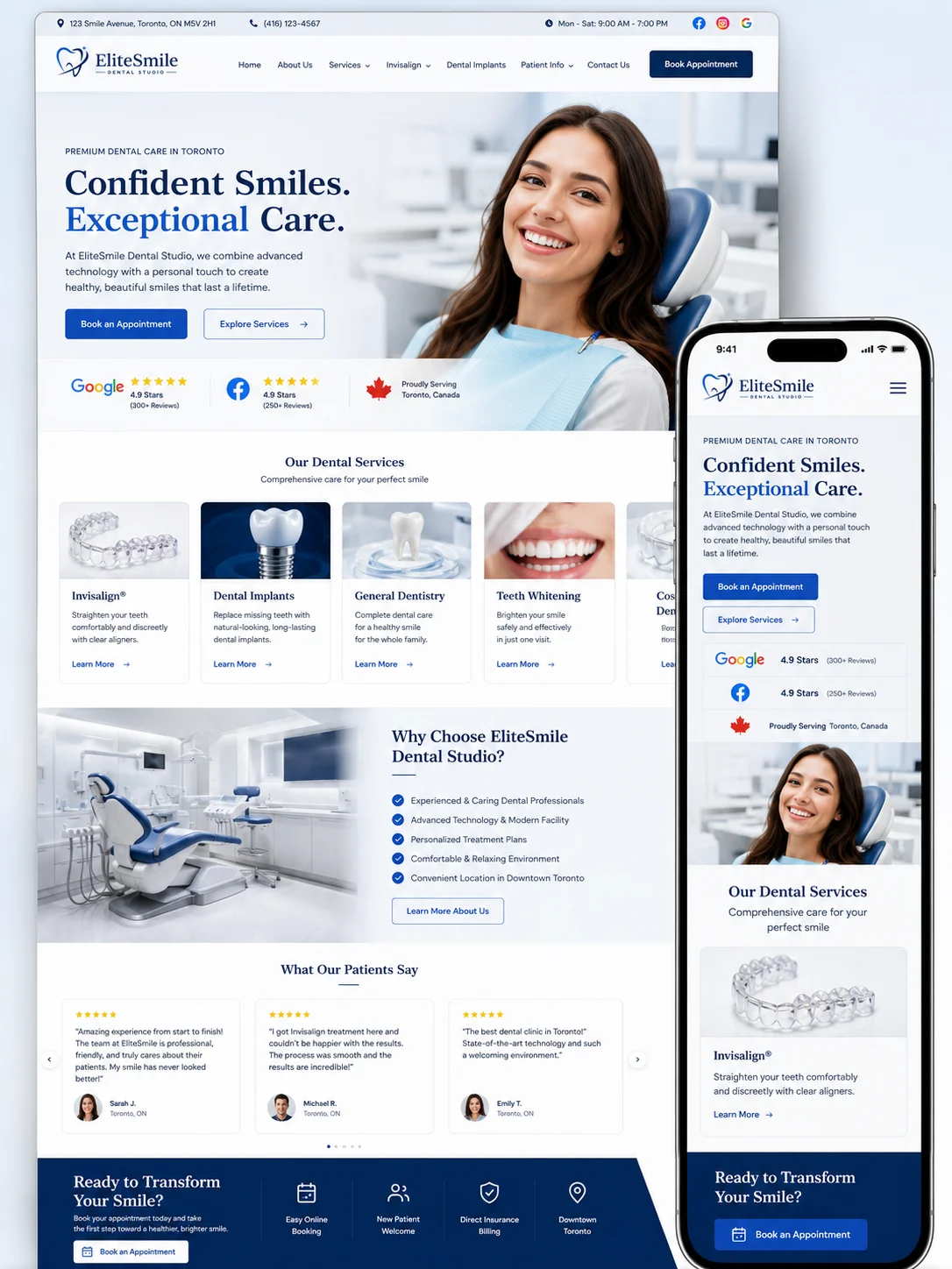 MMN EliteSmile Dental Studio Website Mockup