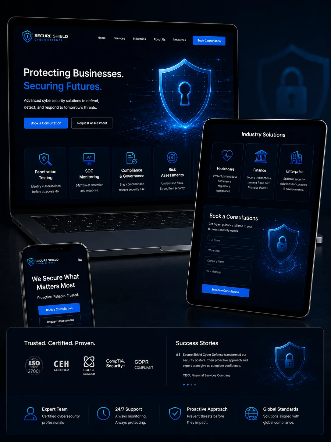 MMN Secure Shield Cyber Defense Website Mockup