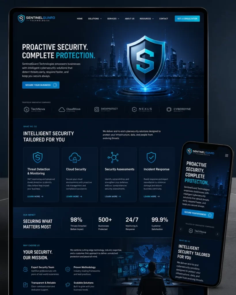 MMN Sentinel Guard Technologies in Austin Website Mockup